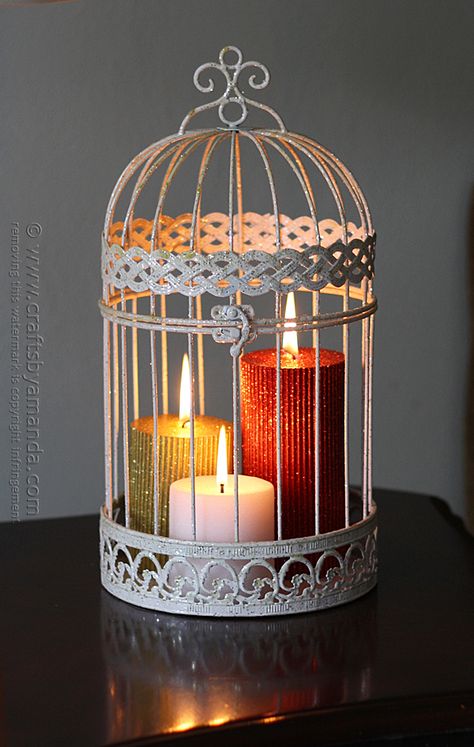 Glitter Candles in a Bird Cage @amandaformaro Crafts by Amanda Bird Cage Ideas, Birdcage Decor, Bird Cage Candle, Bird Cage Centerpiece, Cage Decor, Glitter Candles, Bird Cage Decor, Birdcages, Bird Cages