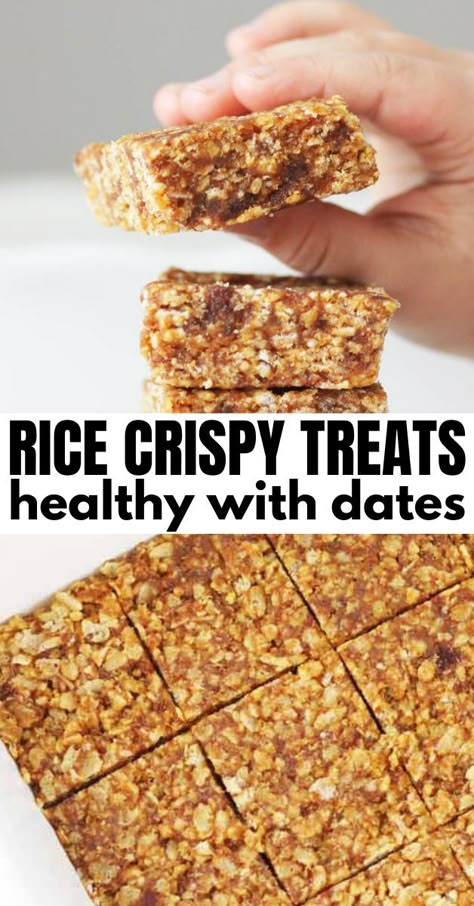 Healthy Rice Crispy Treats, Dates And Peanut Butter, Rice Crispy Treats Healthy, Healthy Rice Krispie Treats, Rice Crispies Recipe, Rice Crispy Bars, Gluten Free Snacks Healthy, Healthy Homemade Snacks, Healthy Rice