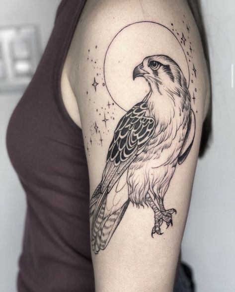 Hawk Tattoo Women, Sparrowhawk Tattoo, White Hawk Tattoo, Red Tailed Hawk Tattoo, Hawk Tattoo Feminine, Hawk Tattoos, Owl Tattoo Sleeve, Falcon Tattoo, Belle Tattoo