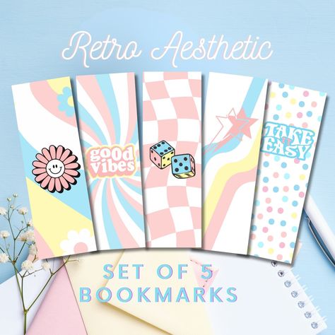 This Set of 5 Preppy Digital Bookmarks will look Aesthetic in your favourite Book! Use these Retro Preppy Pastel Bookmarks yourself or gift them to someone who loves reading!  🤍WHAT YOU WILL RECEIVE🤍 This is a DIGITAL DOWNLOAD PRINTABLE listing. No physical product will be mailed to you. After your purchase is confirmed, you will receive an email from Etsy with a link that will direct you to your downloadable high-quality PDF files. It could take a few minutes to show up in your inbox. Be sure to check your spam/junk folders in case it does not come into your inbox after a few minutes. You will receive 1 very high-quality PDF file with all 5 bookmarks to Print at Home or take to a local Print store.  We recommend to print on 180-200g stock card to help your bookmark last longer! If you a Preppy Bookmarks, Back To School Bookmarks, School Bookmarks, Retro Pastel, Diy Crafts Bookmarks, Retro Preppy, Bookmarks Printable, Take It Easy, Journal Paper