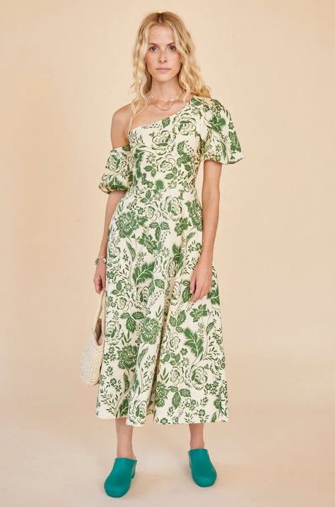 Green Gardens, Magnolia Dress, Hunter Bell, Hello Fashion, One Shoulder Midi Dress, Garden Dress, Womens Fall Dress, Asymmetrical Neckline, Guest Dress