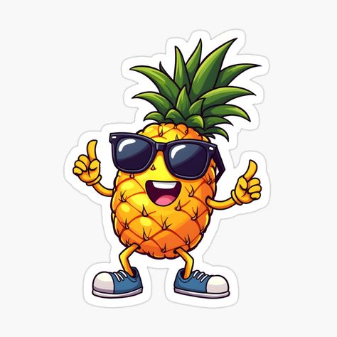 Get my art printed on awesome products. Support me at Redbubble #RBandME: https://www.redbubble.com/i/sticker/Cool-Cartoon-Pineapple-Fun-Tropical-Pineapple-with-Sunglasses-Trendy-Summer-Vibes-by-Sleek-Prints/164755320.EJUG5?asc=u Pineapple Stickers Printable, Pineapple With Sunglasses, Cartoon Pineapple, Pineapple Tattoo, Pineapple Sticker, Cool Cartoons, Printable Stickers, Graphic Design Logo, Summer Vibes