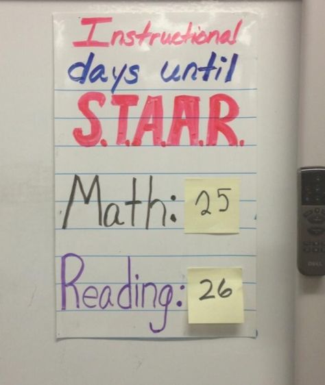 STAAR Staar Countdown Ideas, Staar Posters, Staar Reading Strategies, Countdown Ideas, Staar Review, Whiteboard Ideas, Testing Motivation, Staar Test, Reading Anchor Charts