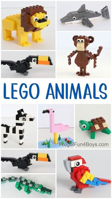 Learn how to build LEGO animals! Lion, shark, monkey, zebra, toucan, and more. Building instructions for tons of cool LEGO animals. #lego #legoideas #legobuilder #legofan Lego Kits For Kids, Random Lego Builds, Lego Scenes Ideas, Lego Instructions Step By Step Printable, Lego Ideas Easy, Lego Building Ideas Easy, Lego Animals Instructions, Lego Ideas To Build Instructions, Simple Lego Builds