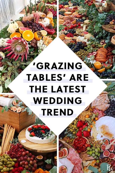 ‘Grazing Tables’ Are the New Passed Appetizers (and We Are Here for It) #purewow #wedding #decor #trends #food #grazingtables #cheeseboard #weddingtrend #weddingfood #weddingdecor Passed Appetizers, Wedding Food Table, Food And Desserts, Diy Wedding Food, Wedding Appetizers, Reception Food, Wedding Reception Food, Wedding Buffet, Food Stations