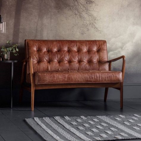 Vintage Brown Two Seater Sofa By The Forest & Co | notonthehighstreet.com Button Sofa, Sofas Vintage, Sofa Vintage, Modern Room Decor, Brown Leather Sofa, Sofa Online, Brown Sofa, Leather Loveseat, Vintage Sofa