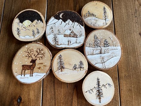 Snow Theme, Winter Wood, Wood Burning Art, Snow Scenes, Wood Burning, Christmas Wood, Pyrography, Winter Scenes, Christmas Decor Diy