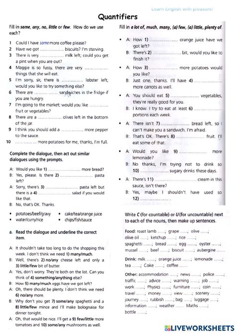 Some Any Worksheet, Some Any, Articles Worksheet, Esl Grammar, Uncountable Nouns, Present Perfect, English As A Second Language (esl), English As A Second Language, English Worksheets