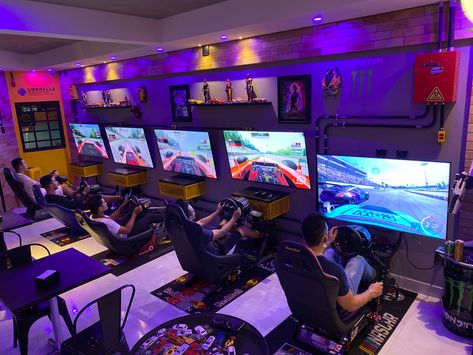 Gaming Lounge Interior Design, Gaming Cafe Design, Video Game Lounge, Game Room Layout, Gaming Cafe, Game Lounge, Game Station, Barber Shop Interior, Gaming Lounge