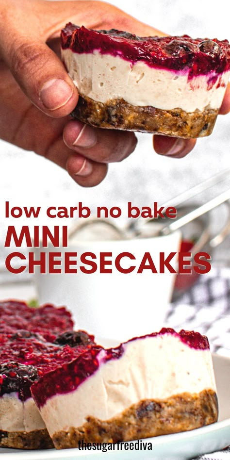 No Bake Mini Cheesecakes, Deserturi Raw Vegan, Sugar Free Desserts Easy, Low Sugar Desserts, Sugar Free Baking, Sugar Free Recipes Desserts, Postre Keto, Healthy Recipes For Diabetics, Low Carb Cheesecake