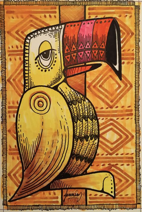 Tropical Bird Drawing, Tiki Drawing Easy, Tiki Drawing, Tiki Painting Ideas, Tiki Craft, Tiki Statues Drawing, Tiki Idol Drawing, Totem Pole Tattoo, Tiki Christmas