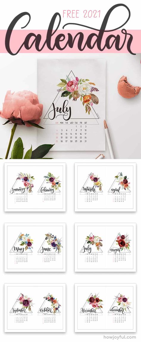 Get this beautiful 2021 printable calendar to brighten the new year! with lovely watercolor flowers and geometric triangle frame shape #2021calendar #freecalendar #freeprintable #freeprintablecalendar #watercolorcalendar Calligraphy Calendar, Triangle Frame, Floral Calendar, Watercolor Calendar, Printable Planner Pages, Free Calendar, Work Diy, Free Printable Calendar, Free Lettering