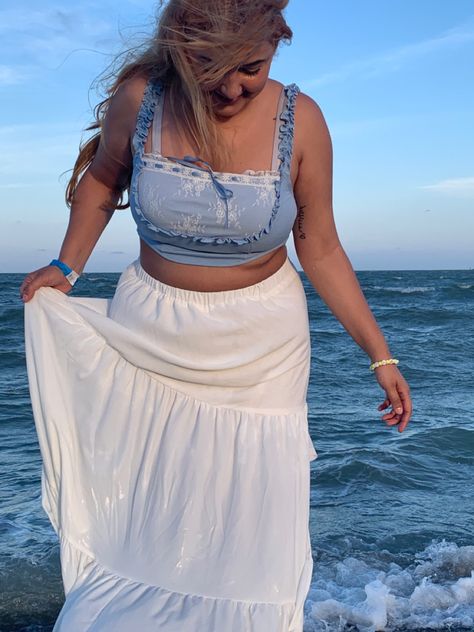 The Little Mermaid Aesthetic, Little Mermaid Aesthetic, Ocean Beach Aesthetic, Long White Skirt, Mermaid Top, White Long Skirt, Mermaid Aesthetic, Plus Size Outfit, Chappell Roan