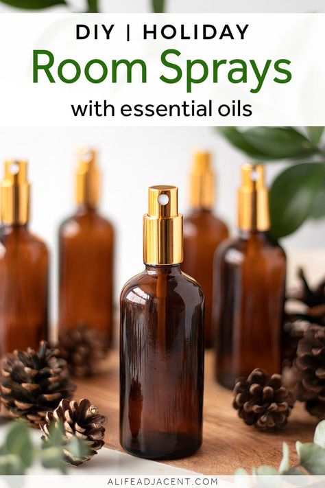 Learn how to make a variety of holiday DIY room sprays with essential oils! These natural air freshener sprays are perfect for Christmas. Bring the festive scents of the holidays into any room of your home with essential oils like vanilla, cinnamon, nutmeg and more. #alifeadjacent #essentialoils #diyroomspray Christmas Tree Essential Oil, Natural Air Freshener Spray, Christmas Room Spray, Diy Christmas Room, Room Spray Recipe, Diy Room Spray, Cinnamon Bark Essential Oil, Holiday Room, Natural Air Freshener