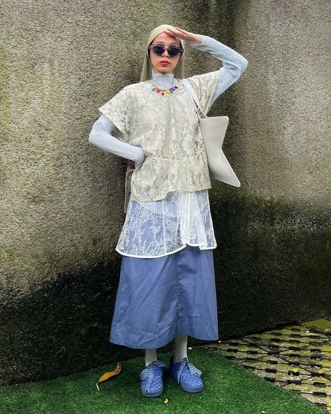 this week was a roller coaster ride for me, but I hope you all had a great time and got the rest u need for facing Monday 🤍🤍 outfit deetz: blue sheer top —— thrifted pistachio lace top —— @daybydei__ blue skirt —— @dickies lace white skirt —— @callie.cotton shoes —— @vans.indo x @openingceremony . . . . . . . outfit rotation. outfit repeater. layering style. modest fashion. semi maximalist. multiway fashion. casual look. vintage clothing. secondhand fashion. outfit inspo. style inspira... Layering Sheer Tops Outfit, Lace White Skirt, Sheer Top Outfit, Blue Sheer Top, Layering Fits, Layers Outfit, Maximalist Outfits, Outfit Rotation, Outfit Repeater