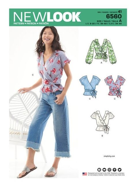 CUTE Misses’ Wrap Tops, Sewing Pattern, New Look 6560, Size 8-20 Wrap Top Sewing Pattern, Princess Cut Blouse, Tops Sewing, New Look Patterns, Mimi G, Burda Patterns, Tie Waist Shirt, Pattern Blouse, Drafting Patterns