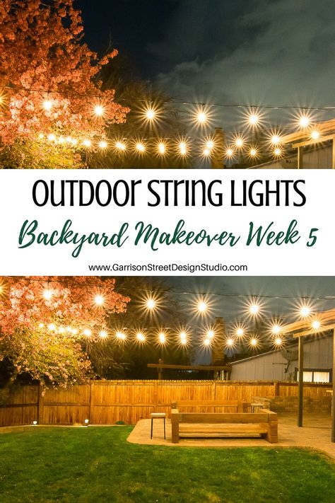 String Lights, Electrical, and a Chandelier | Garrison Street Design Studio | Patio | Outdoor | Deck | Balcony | Backyard | Hanging | Porch | Party | Ceiling | Decoration | Wedding | Yard | Trees | Pergola | Guide Wire | Lights | Lighting | Cafe Lights | White | Garden | Bistro | Ideas | Canopy | Summer | Night | Commercial Grade | Outside Spaces | Outdoor Oasis | Magical | Romantic | Outdoor Style | Globe | Twinkle | Plug In | Zig Zag | Decor | House | Edison | Vintage | Entertaining String Lights Outdoor Wedding, Bistro Ideas, Yard Trees, Globe String Lights Outdoor, Hanging Patio Lights, Wedding Yard, Porch Party, Balcony Backyard, Deck Balcony