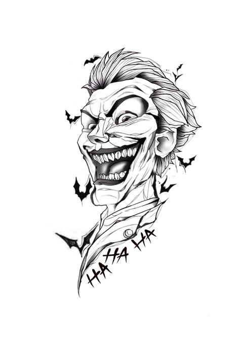 Joker Tattoo Design For Men, Joker Neck Tattoo, Joker Tattoo Sketch, Joker Tattoo Stencil, Anubis Tattoo Design Ideas, Batman Tattoo Design, Villain Tattoo, Tato Joker, Joker Stencil