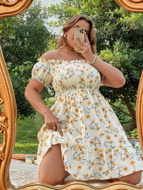 [goods_name] | SHEIN USA Dresses For Big Bust, Dress For Chubby, Looks Rihanna, Plus Size Summer Dresses, Plus Size Summer Outfits, Big Bust, Curvy Dress, Ruffle Hem Dress, Curvy Outfits