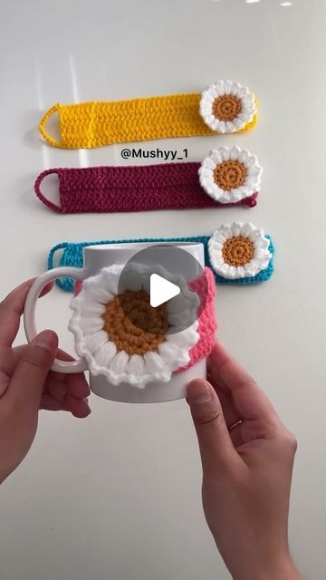 Mushyy on Instagram: "Crochet Daisy Bloom Mug Cozy Pattern. Visit my Etsy Shop(MushyyStore)  for all my Patterns and Finished Products etsy shop link in bio.  #crochet  #crochetinspiration #daisyflower #mugcozy #diy  #mushyy_1  #mushyycrochet" Simple Crochet Mug Cozy, Mug Koozie Crochet, Coffee Mug Cover Crochet, Crochet Flower Mug Cozy, Mug Cozy Pattern, Crochet Mug Cozy Free Pattern Coffee & Tea Cups, Crochet Mug Cozy, Crochet Daisy, Coffee Sleeve