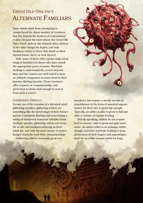 DnD 5e Homebrew — Great Old One Pact Familiars by... Homebrew 5e, Dm Tips, Great Old One, Monster Manual, D D Classes, Dnd Races, Dnd Classes, Dungeons And Dragons 5e, Dnd 5e Homebrew