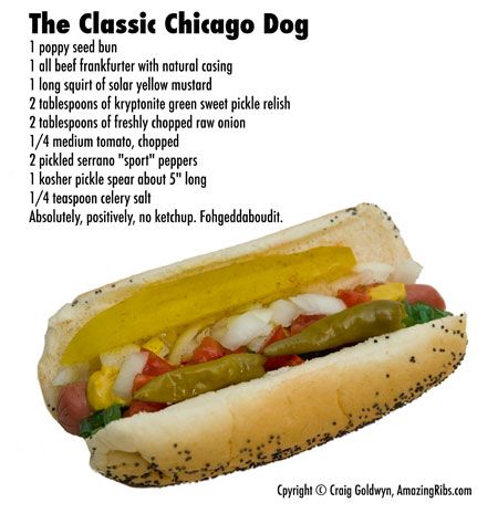 The classic Chicago Hot Dog recipe. You can order a refrigerator magnet, apron, ball cap, and other apparel with "The Classic Chicago Dog" from CafePress.com. Hot Dog Recipe, Pizza Gourmet, Chicago Style Hot Dog, Chicago Hot Dog, Diner Food, Dog Cart, Burger Dogs, Chicago Dog, Hot Dog Stand