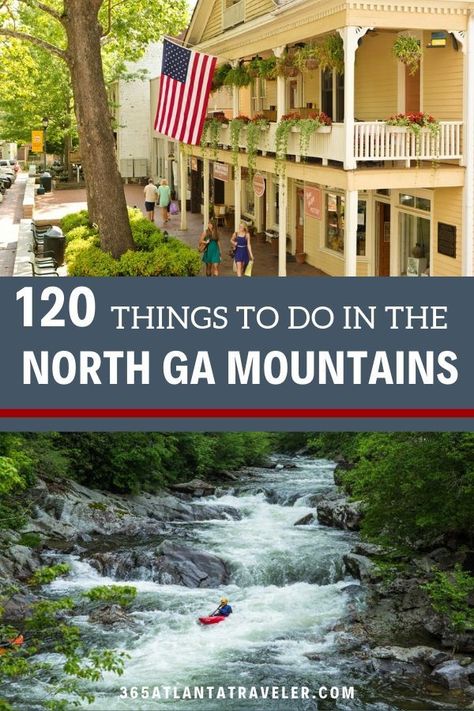 The North Georgia Mountains are filled with adventure for everyone. You can be an adventure-lover or hiker, of course. But there are also wonderful treasures for art-admirers and foodies in the mountains in Georgia. The North Georgia mountains offer camping, glamping and luxurious RV spots, as well. Check out our list of fun things to do, hiking with kids, amazing local restaurants, kayaking, outdoor adventures, historical buildings, and more! #Georgia #familyvacation Ga Mountains, Hiking In Georgia, Georgia State Parks, Mountains Vacation, Travel Georgia, Visit Georgia, Georgia Vacation, Georgia Okeefe, Train Tour