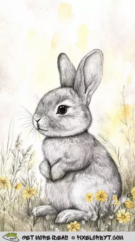 Painting Of Rabbit, Fluffy Bunny Drawing, Winter Animal Drawings, Cute Rabbit Sketch, Drawing Of A Bunny, Brown And White Bunny, Cute Bunny Drawings, Bunny Rabbit Drawing, Bunnies Drawing