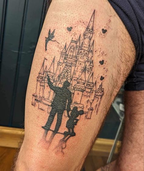 Walt holding Mickey Mouse’s hand Walt And Mickey Tattoo, Disney Tattoos For Men, Haunted Mansion Tattoo, Disney Castle Tattoo, Mickey Tattoo, Mickey Hands, Disney Sleeve Tattoos, Castle Tattoo, Disney Sleeve