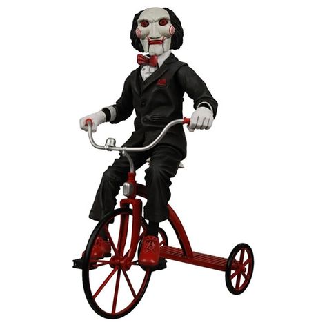 Saw Billy the Puppet Talking Figure $30.99 Saw Puppet, Jigsaw Costume, Jigsaw Movie, Billy The Puppet, Jigsaw Saw, Red Tricycle, Scary Costumes, Halloween Inspo, Fantasias Halloween