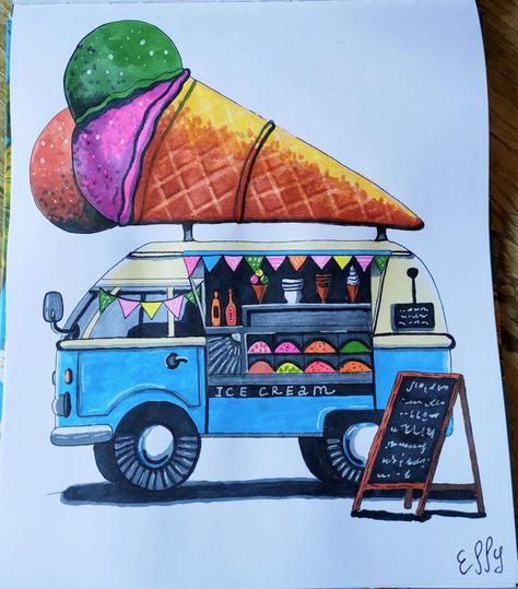 Children Painting, Art 2023, Ice Cream Van, Bts Drawings, Art Drawings For Kids, Painting For Kids, Food Art, Phone Wallpaper, Watercolor Paintings