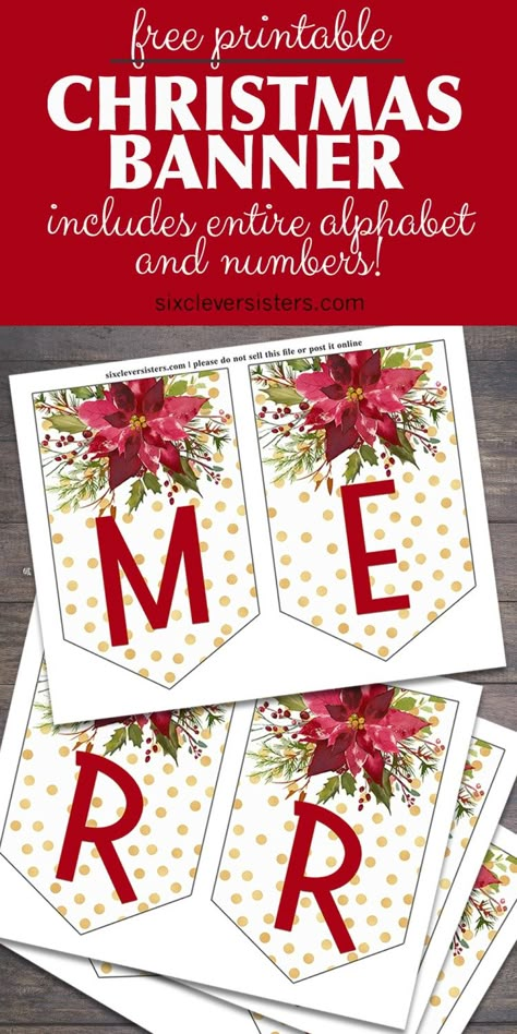 FREE Printable Christmas Gift Tags for Candles - Six Clever Sisters Diy Christmas Banner, Merry Christmas Banner Printable, Christmas Banner Printable, Christmas Banner Diy, Diy Pennant Banner, Free Printable Christmas Gift Tags, Printable Banner Letters, Merry Christmas Printable, Merry Christmas Font