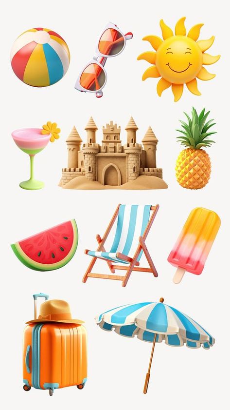 3d Summer isolated element set | premium image by rawpixel.com / saturday Summer Objects, Beach Objects, Summer Umbrella, Summer Cake, Summer Cartoon, Candles Photography, Summer Cakes, Calendar Planner, 3d Tutorial