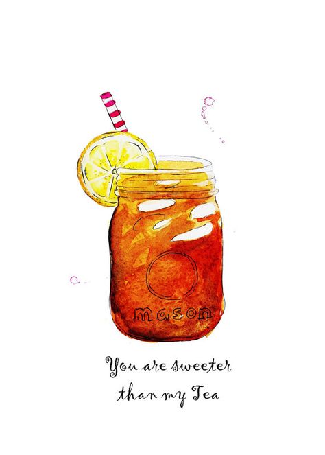 Sweet Tea In A Mason Jar Watercolor by TalulaChristian on Etsy Jar Watercolor, Tea Clipart, Tea Tattoo, Tea Inspiration, Mason Jar Art, Southern Sweet Tea, Watercolor Food, Jar Art, Drink Tea