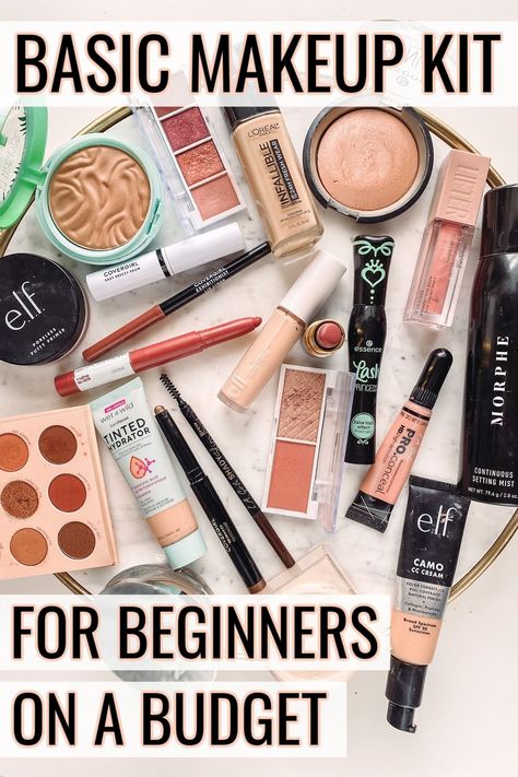 Must Have Make Up Products For Beginners, Basic Makeup Kit Natural, Beginner Makeup Must Haves, Best Makeup At Walmart, Make Up On A Budget, Beginner Makeup Essentials, Easy Makeup Products, Make Up Kits For Beginners, Makeup How To Beginners