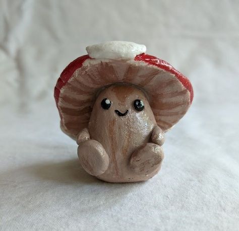 A small customizable mushroom for only $8!! It is 2x2 inches and less than 2oz in weight! perfect for a small paperweight or gift! :) Oven Bake Clay Mushroom, Clay Art Ideas Mushroom, Clay Mushroom People, Clay Mushroom Ideas, Mini Clay Mushrooms, Cute Clay Mushroom, Mushroom Clay Sculpture, Air Dry Clay Figures, Kuromi Halloween