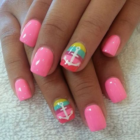 Anchor Nail Designs, Nautical Nail Art, Light Pink Nail Designs, Anchor Nails, Nautical Nails, Cruise Nails, Pedicure Designs Toenails, Light Pink Nails, Pedicure Designs