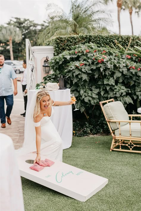 Cornhole At Wedding, Realistic Backyard Wedding, Outdoor Garden Party Wedding, Cornhole Boards Wedding, Wedding Corn Hole, Modern Backyard Wedding, Activities Wedding, Wedding Cornhole Boards, Wedding Cornhole