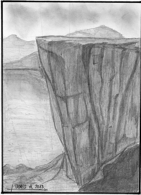 Abyss Drawing, Cliff Sketch, Cliff Drawing, Cliffs Tattoo, Hill Drawing, Easy Nature Drawings, Buffalo Pictures, Drawing Mountains, Visual Art Lessons