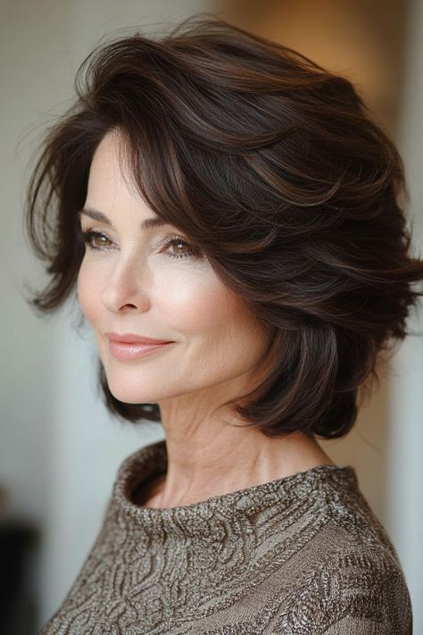 16. Chocolate Brown Bob with Subtle Layers (Layered Hairstyles For Older Women) - Layered Hairstyles For Older Women Short Layered Haircuts For Thick Hair, Chocolate Brown Bob, Dark Blonde Balayage, Family Wealth, Subtle Layers, Gray Hairstyles, Older Women's Hairstyles, Brown Bob, Short Layered Bob Hairstyles