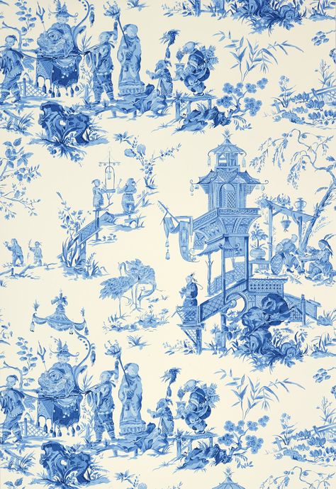 Chinois in China Blue | Schumacher Chinoiserie Paintings, Pink Chinoiserie, Schumacher Wallpaper, Toile Wallpaper, Chinoiserie Design, Distressed Walls, Asian Aesthetic, Peony Wallpaper, Chinoiserie Wallpaper