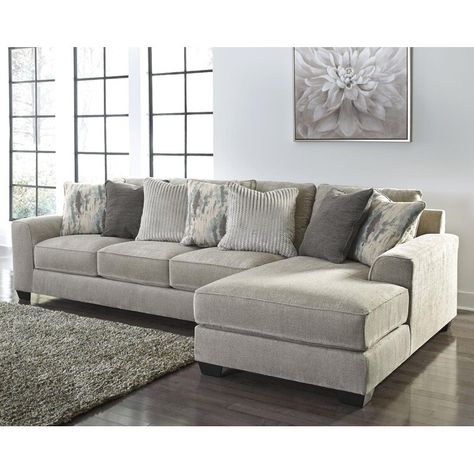 Rug Under Sectional Sofa Layout, Big Sofa Small Living Room, Farmhouse Furniture Living Room, Light Grey Sectional, Sectional Sofa Layout, Deep Sectional Sofa, Sectional Sofa Ideas, New Apartment Decorating, Gray Couch