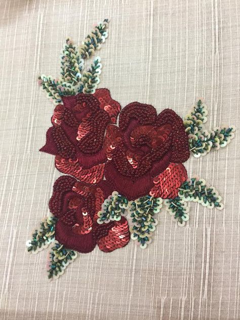 Resham Work Embroidery Designs, Resham Work Embroidery, Red Rose Embroidery, Hand Embroidery Work, Simple Hand Embroidery Patterns, Hand Beaded Embroidery, Bead Embroidery Tutorial, Hand Embroidery Videos, Handmade Embroidery Designs