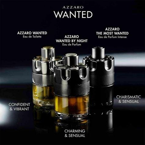 Azzaro The Most Wanted Parfum - Intense Men's Cologne - A luxurious black bottle of men's cologne with a bold, gold logo. The fragrance symbolizes sensuality and sophistication, perfect for a memorable date night. Azzaro Wanted By Night, Azzaro The Most Wanted, Fragrance Tips, Azzaro Wanted, Best Perfume For Men, Best Fragrance For Men, Perfume Samples, Spicy Fragrance, Best Fragrances