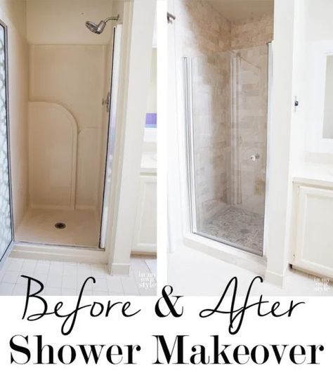 Shower Makeover Diy, Remodel Shower Stall, Shower Makeover, Tub To Shower Remodel, Shower Remodel Diy, Small Shower Remodel, Small Shower, Master Bath Shower, Diy Bathroom Makeover