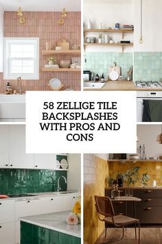 Zellige Tile Backsplashes With Pros And Cons Accent Tile Bathroom, Fish Scale Tile Backsplash, Handmade Tile Backsplash, White Tile Kitchen Backsplash, Light Grey Kitchen Cabinets, Modern Grey Kitchen, Dark Green Kitchen, Patterned Tile Backsplash, Stove Backsplash