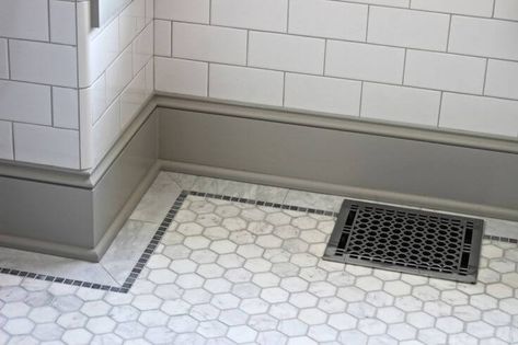 White Tiled Bathroom, Bathroom Baseboard, Tile Baseboard, Bathroom Restoration, Baseboard Styles, Tiled Bathroom, Baseboard Trim, Floor Molding, Victorian Bathroom