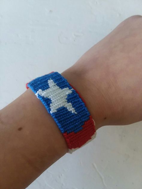 A Cap, Friendship Bracelet, Captain America, Embroidered Friendship Bracelet, Friendship Bracelets, I Love, Bracelet