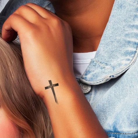 Bold Hand Drawn Cross Temporary Tattoos Set of 3 Three Nails Cross Tattoo, Hand Cross Tattoos For Women, 3 Arrow Tattoos For Women, Ankle Cross Tattoos For Women, Blessed Cross Tattoo, Wrist Cross Tattoos For Women, Tattoo Cross For Women, Tattoo Christian Ideas, Western Cross Tattoo