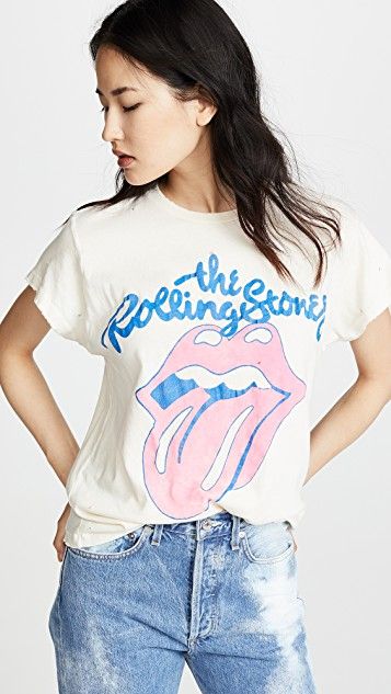 MADEWORN ROCK The Rolling Stones Tee | SHOPBOP Rolling Stones Outfit, Courderoy Pants, Aesthetic Band, Neo Grunge, Rolling Stones Tee, Tokyo Street Fashion, Band T Shirts, Soft Aesthetic, Rock T Shirts